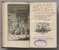 Nollet fizikai kísérletekről szóló könyvének címlapja, és metszetes díszcímlapja